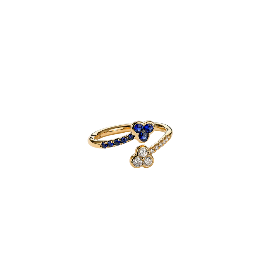 Trinity 0.35ct Sapphire and 0.26ct Diamond Bypass Ring in 18K Yellow Gold, size 6.5
