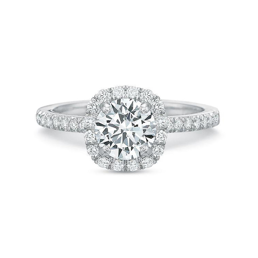 Modern Classic 0.30ct Diamond Cushion Halo Ring Semi Mount in 18K White Gold Size 6 for 1.00ct Round Center