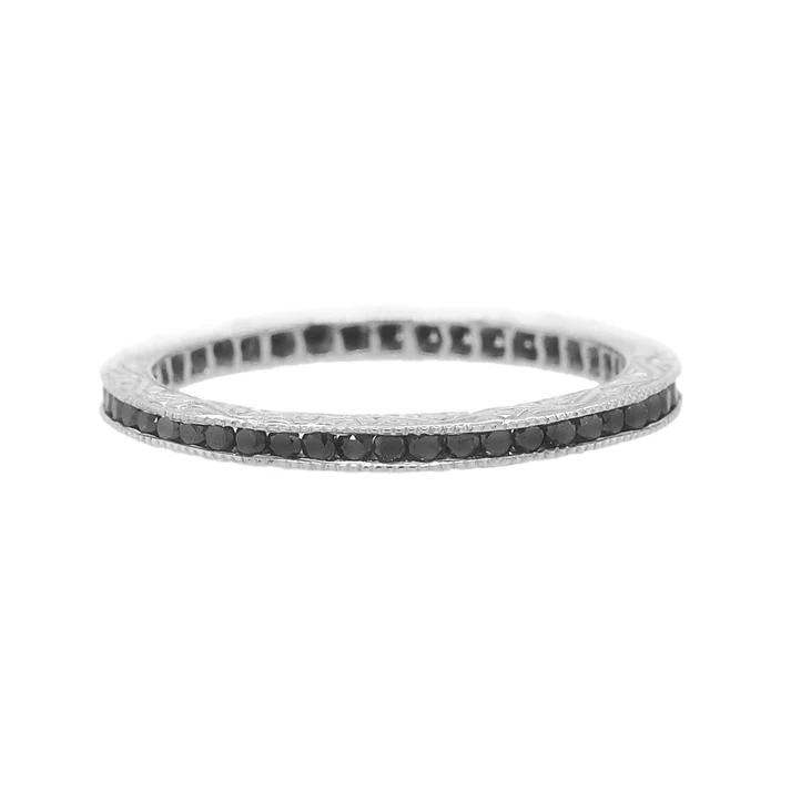 0.50ct Black Diamond Channel Set Eternity Band in 18K White Gold, Size 6
