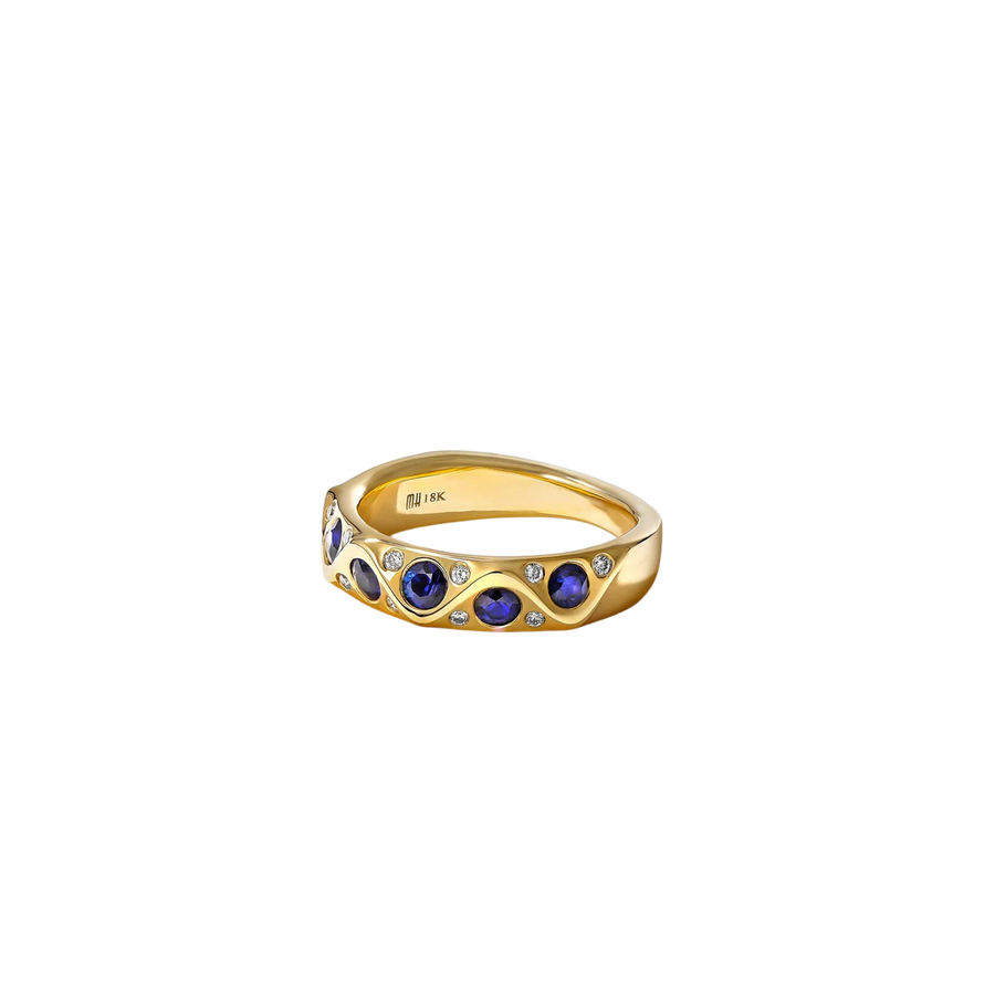Sculpted Wave 1.02ct Sapphire and 0.14ct Diamond Band in 18K Yellow Gold, size 6.5