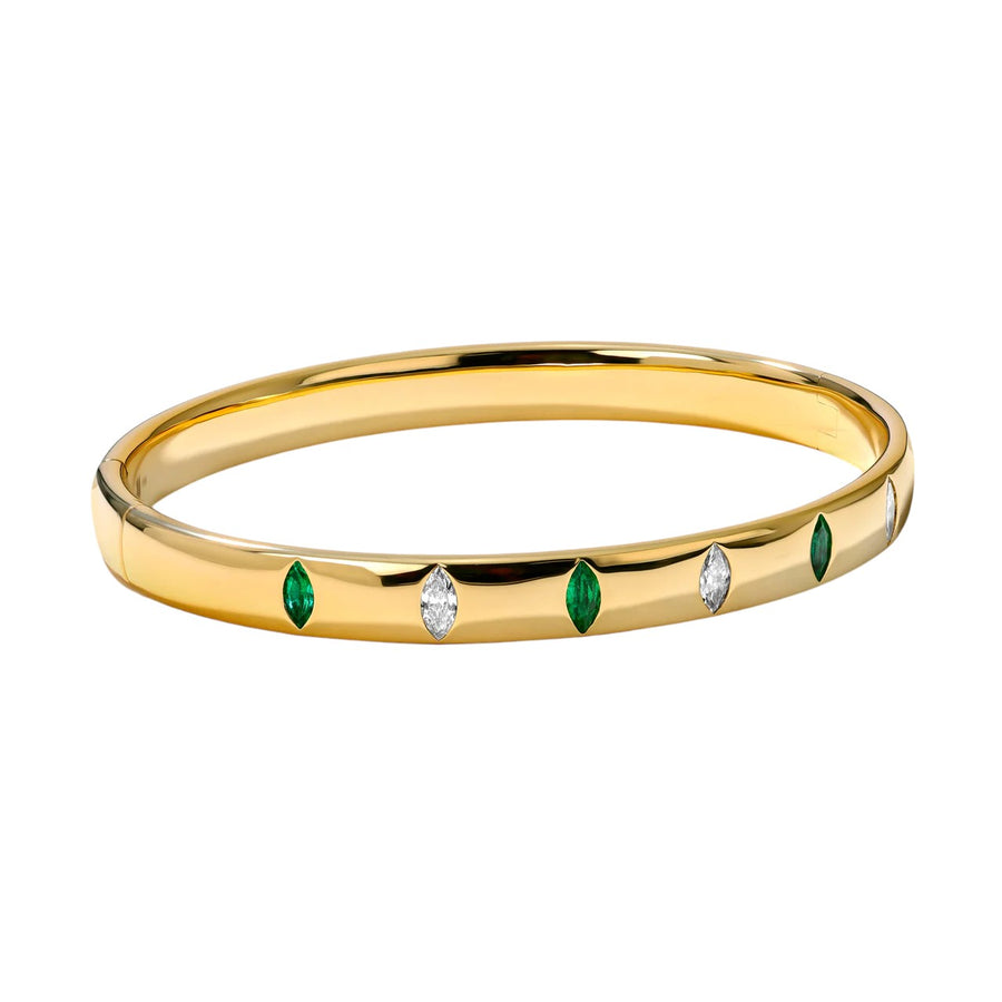 Guardian 0.45ct Emerald and 0.36ct Diamond Marquise Bangle Bracelet in 18K Yellow Gold