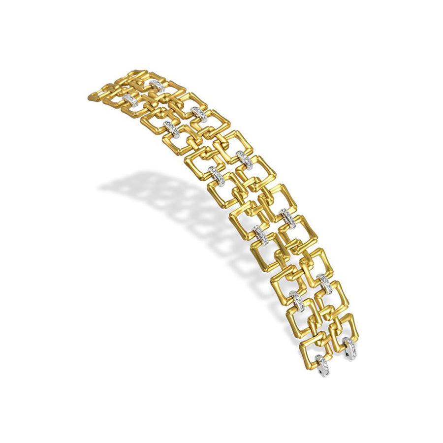 1.00ct Diamond Wide Link Bracelet in 18K Yellow and White Gold