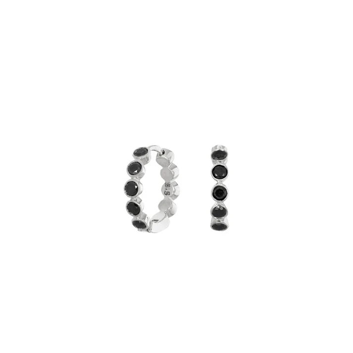 Modern Bezel 0.27ct Black Diamond Bezel Huggie Hoop Earrings in 18K White Gold