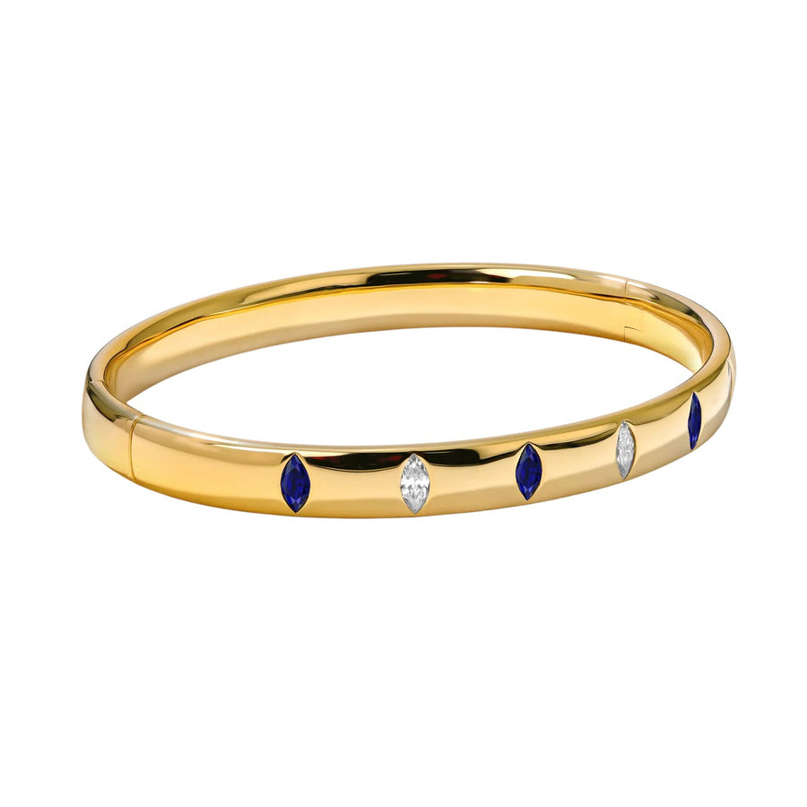 Guardian 0.71ct Sapphire and 0.36ct Diamond Marquise Bangle Bracelet in 18K Yellow Gold