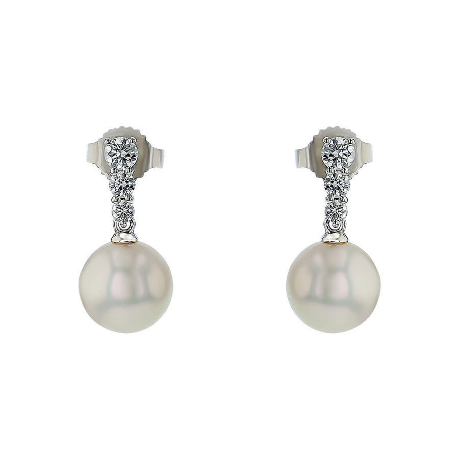 Morning Dew 7.5mm A+ Akoya Pearl and 0.26ct Diamond Earrings in 18K White Gold