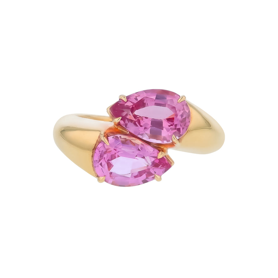 3.90ct Pear Shape Pink Spinel Bypass Ring in 18K Rose Gold, size 6
