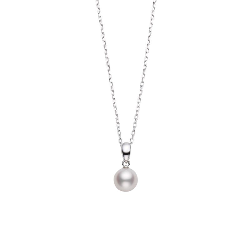 Everyday Essentials 7.5-8mm A+ Akoya Pearl Pendant in 18K White Gold, 18" chain