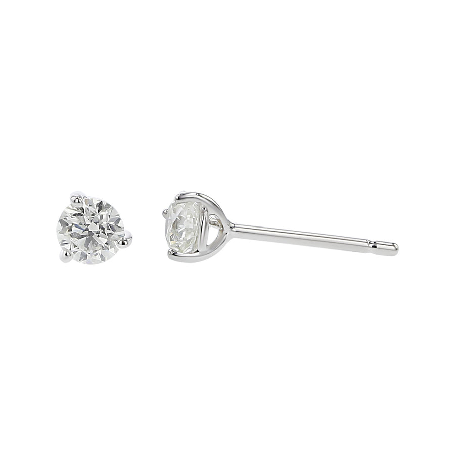0.62ct Round Brilliant Diamond 3-Prong Stud Earrings in 18K White Gold