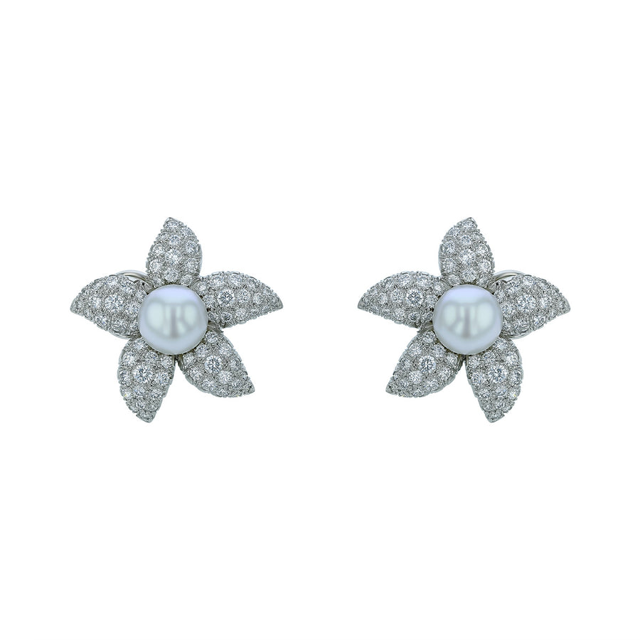 4.36ct Round Diamond and South Sea Cultured Pearl Stud Earring in Platinum