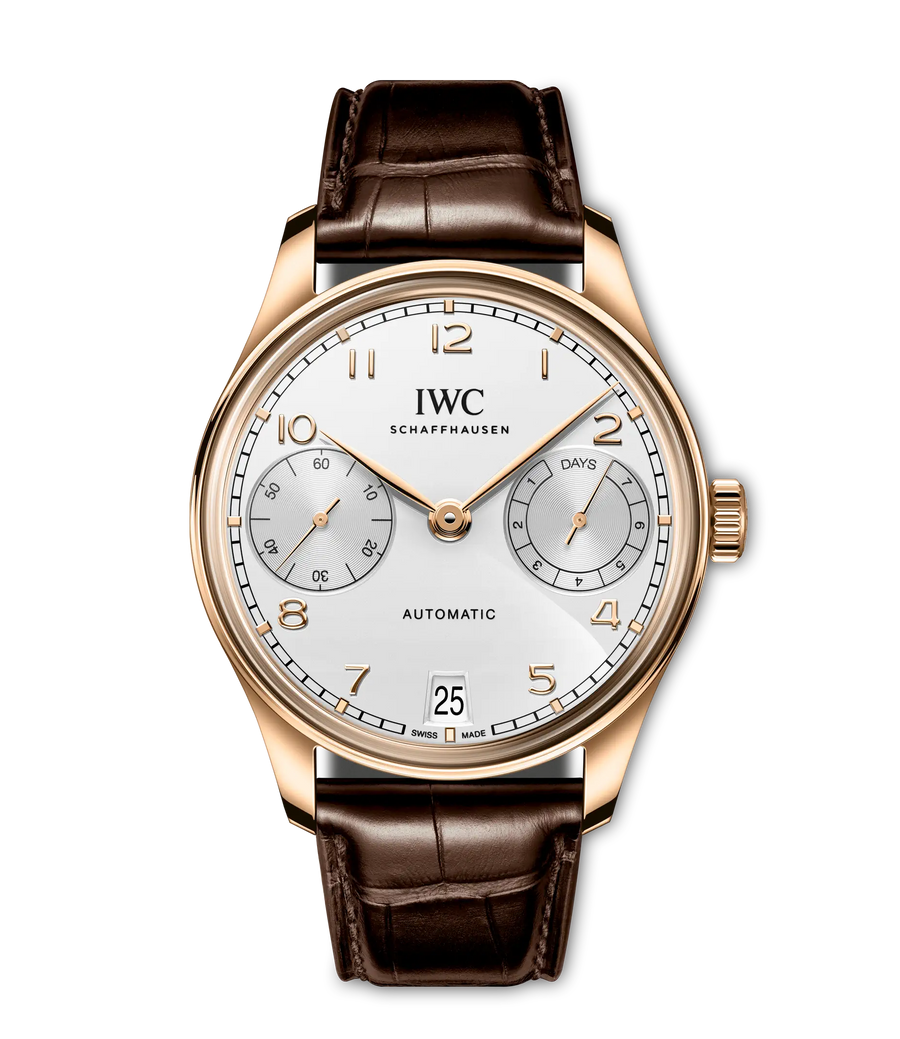 42mm Portugieser Automatic Watch with Silver Dial in 18K Yellow Gold, Strap