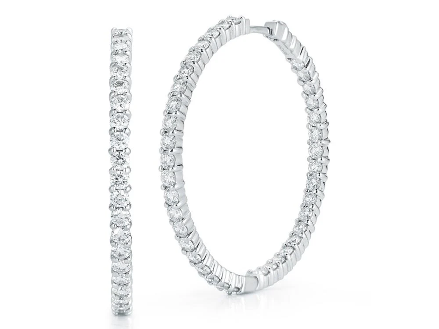 Perfect Hoop 3.45ct Diamond Large Inside Outside 38mm Earrings in 18K White Gold