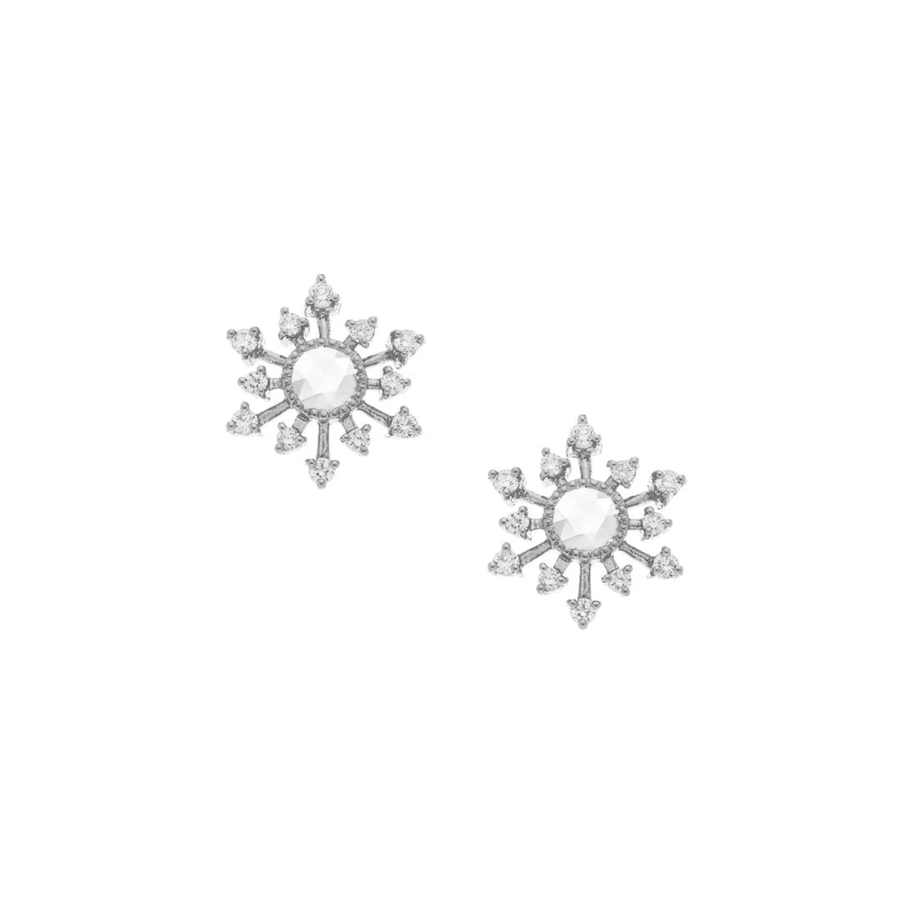 Leena 0.57ct Rose Cut Diamond Starburst Stud Earrings in 18K White Gold