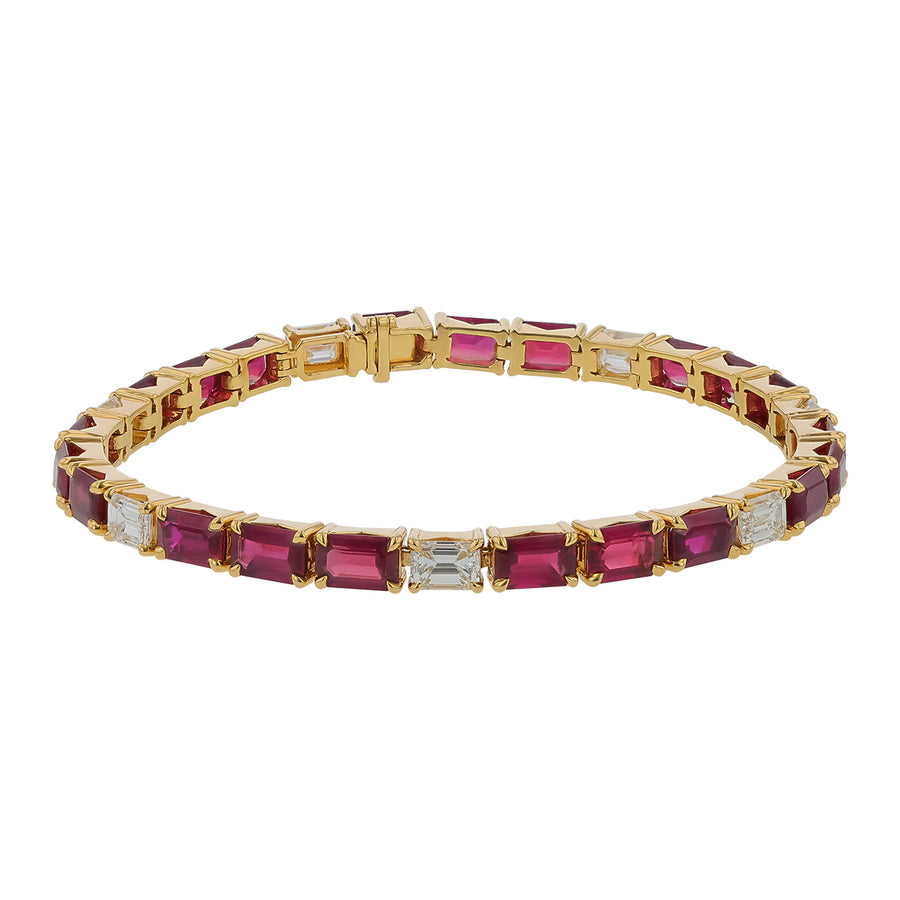 11.77ct Ruby and 2.90ct Diamond Alternating Tennis Bracelet in 18K Yellow Gold