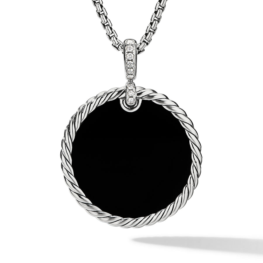 Reversible Disc Pendant with Black Onyx and Mother of Pearl and Pave Diamonds