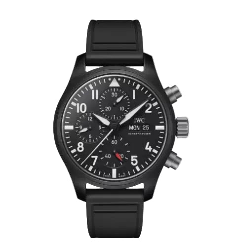 41.9mm Pilot's Chronograph Top Gun Watch with Black Dial in Black Ceramic, Strap