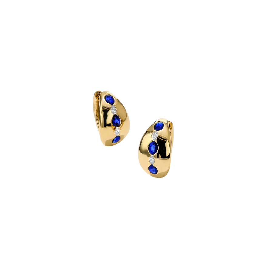 Gypsy 1.42ct Sapphire and 0.21ct Diamond Huggie Hoop Earrings in 18K Yellow Gold