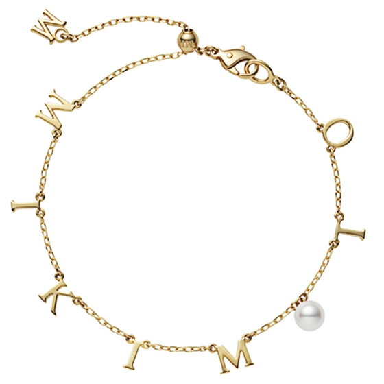 Akoya 5mm A+ "Mikimoto" Letter Charm Bracelet in 18K Yellow Gold