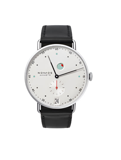 37mm Metro Date Watch with Silver Dial in Stainless Steel, Strap