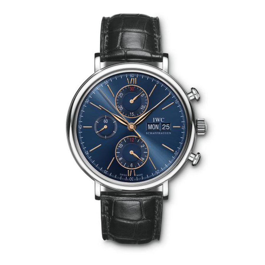 42mm Portofino Watch with Blue and Gold Dial in Stainless Steel, Strap