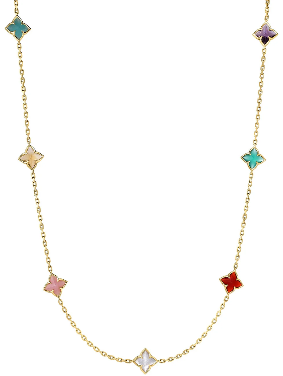 Venetian Princess Carnival 3.50ct Mixed Stone 7 Station Flower Necklace in 18K Yellow Gold, 16-18"
