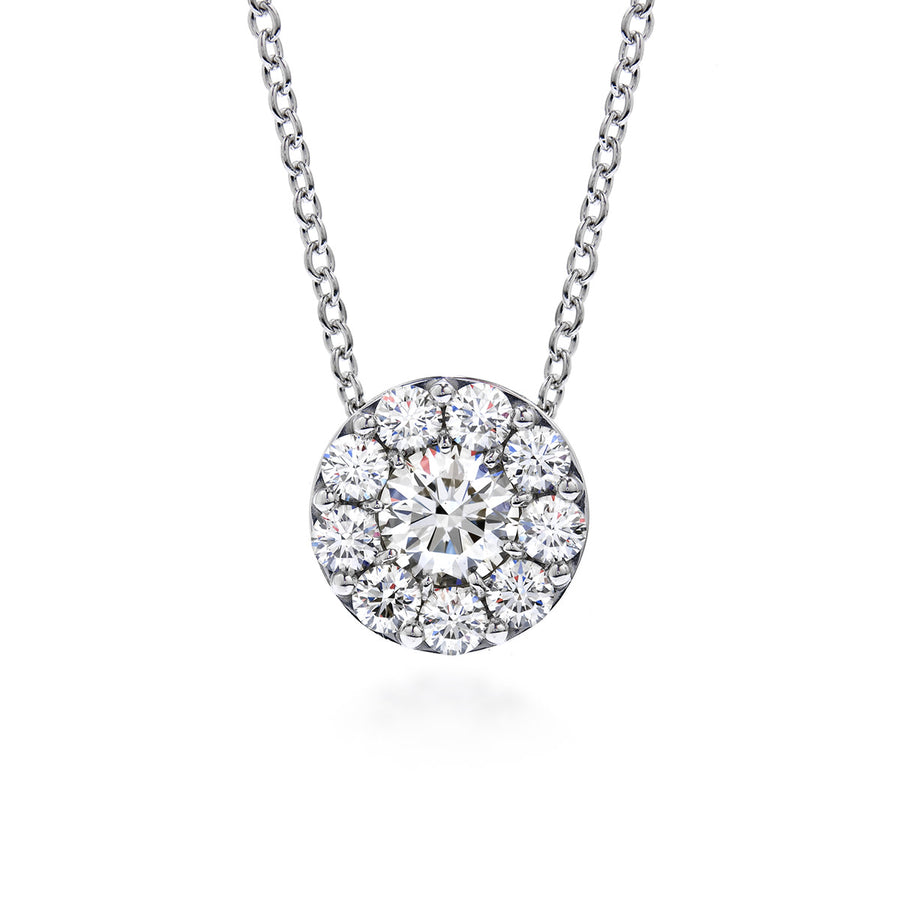 Fulfillment 1.95-2.05ct Diamond Halo Pendant in 18K White Gold, 18" chain