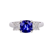1.97ct Ceylon Sapphire and 1.01ct 3 Stone Ring in Platinum, size 6.75