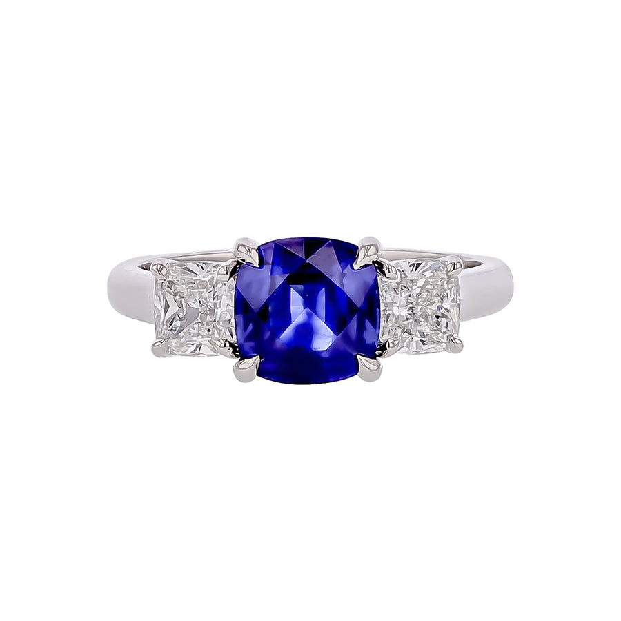 1.97ct Ceylon Sapphire and 1.01ct 3 Stone Ring in Platinum, size 6.75
