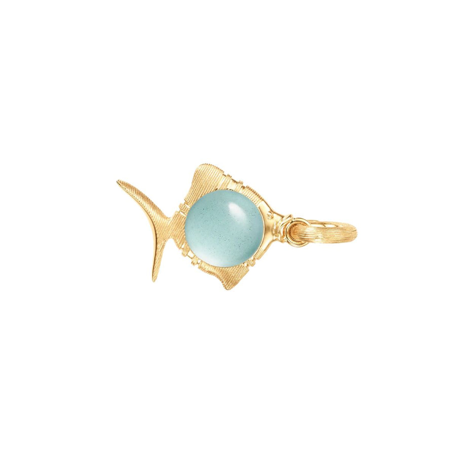 Young Fish Cabochon Aquamarine Charm in 18K Yellow Gold, without chain