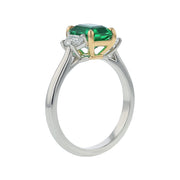 1.64ct Emerald Cut Zambian Emerald and 0.40ct Diamond 3 Stone Ring in Platinum and 18K Yellow Gold, size 6.5