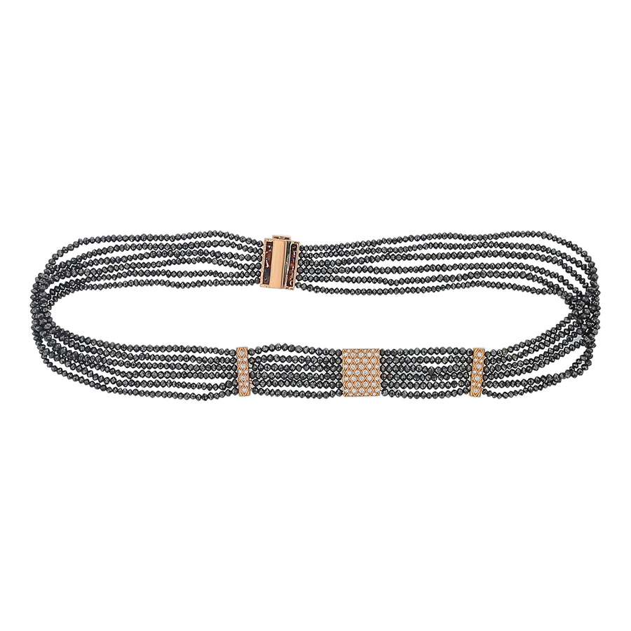 Artisan Pave 68.34ct Black Diamond Beads and 0.41ct Diamond Choker Necklace in 18K Rose Gold