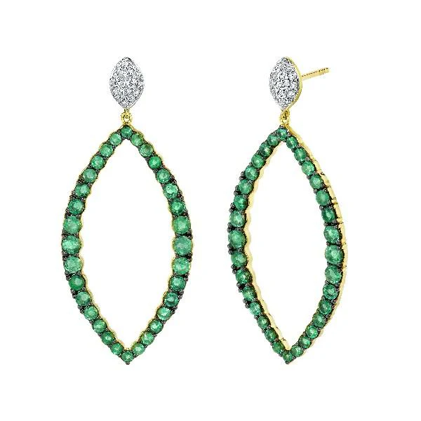 3.01ct Emerald and 0.21ct Diamond Drop Earrings in 18K Yellow Gold