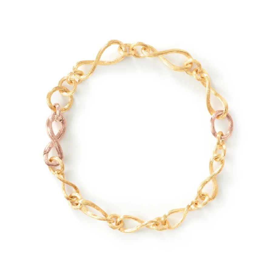 Love Chain Link Bracelet in 18K Yellow and Rose Gold, 7"