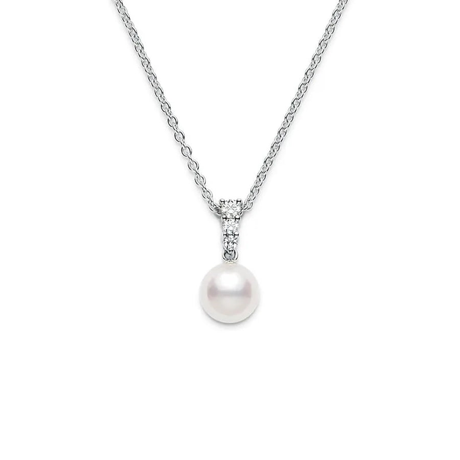 Akoya Pearl and Diamond Pendant in 18K White Gold, 18in