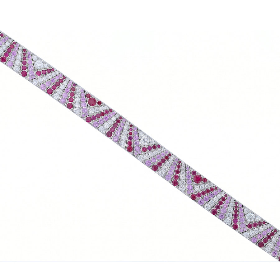 American Glamour 3.57ct Ruby, 3.05ct Pink Sapphire and 2.86ct Diamond Bracelet in Platinum, 7"