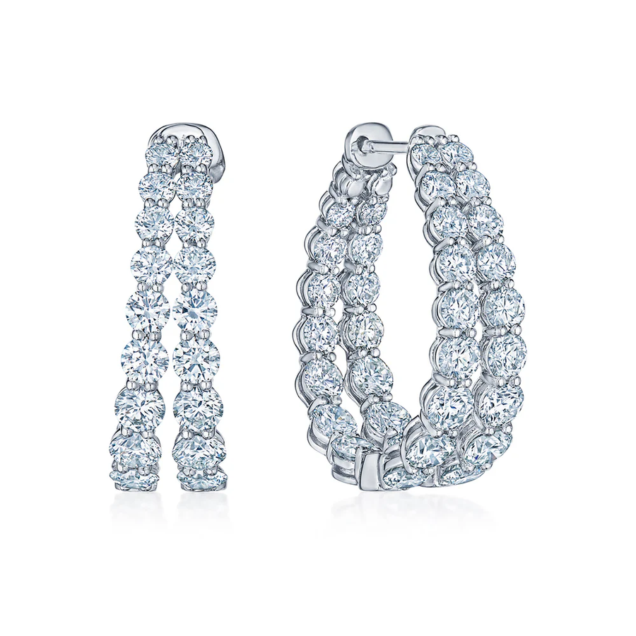 Lyric 5.90ct Diamond Two Row Hoop Earrings in 18K White Gold