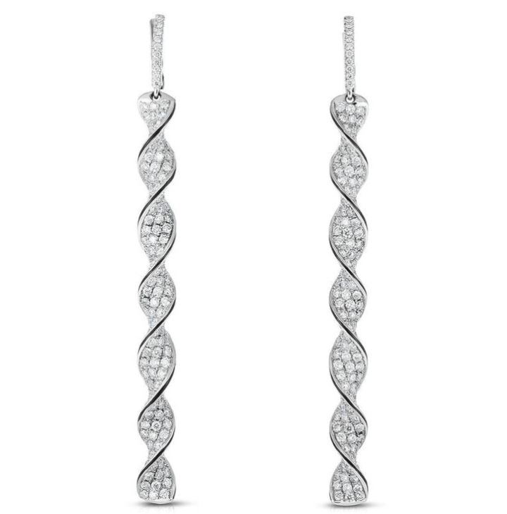 5.92Ct Diamond Twist Dangle Earrings in 18k White Gold