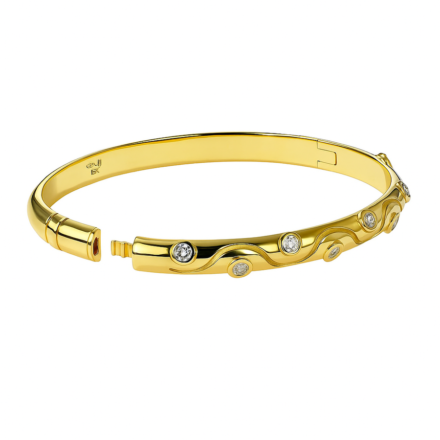 Riva 0.95ct Diamond Crest Bangle Bracelet in 18K Yellow Gold