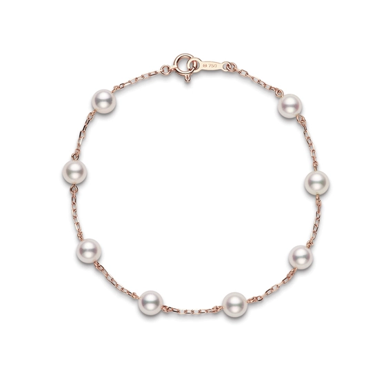 5.5-6mm Akoya Cultured Pearl 8 Station Bracelet in 18K Pink Gold, 7"