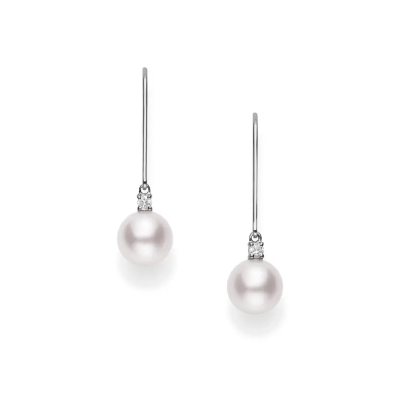 Classic 7mm Akoya Pearl and 0.06ct Diamond Earrings in 18K White Gold with Leverbacks