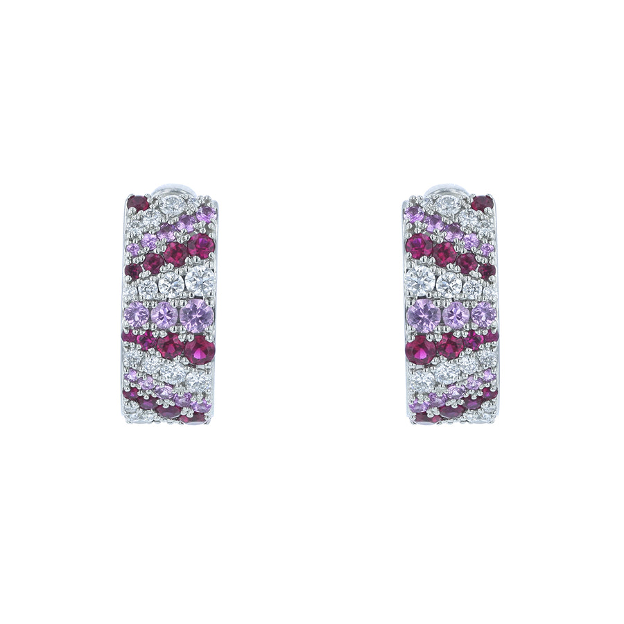 American Glamour Deco 1.07 Ruby, 0.82ct Pink Sapphire and 0.59ct Diamond Clutch Earrings Platinum