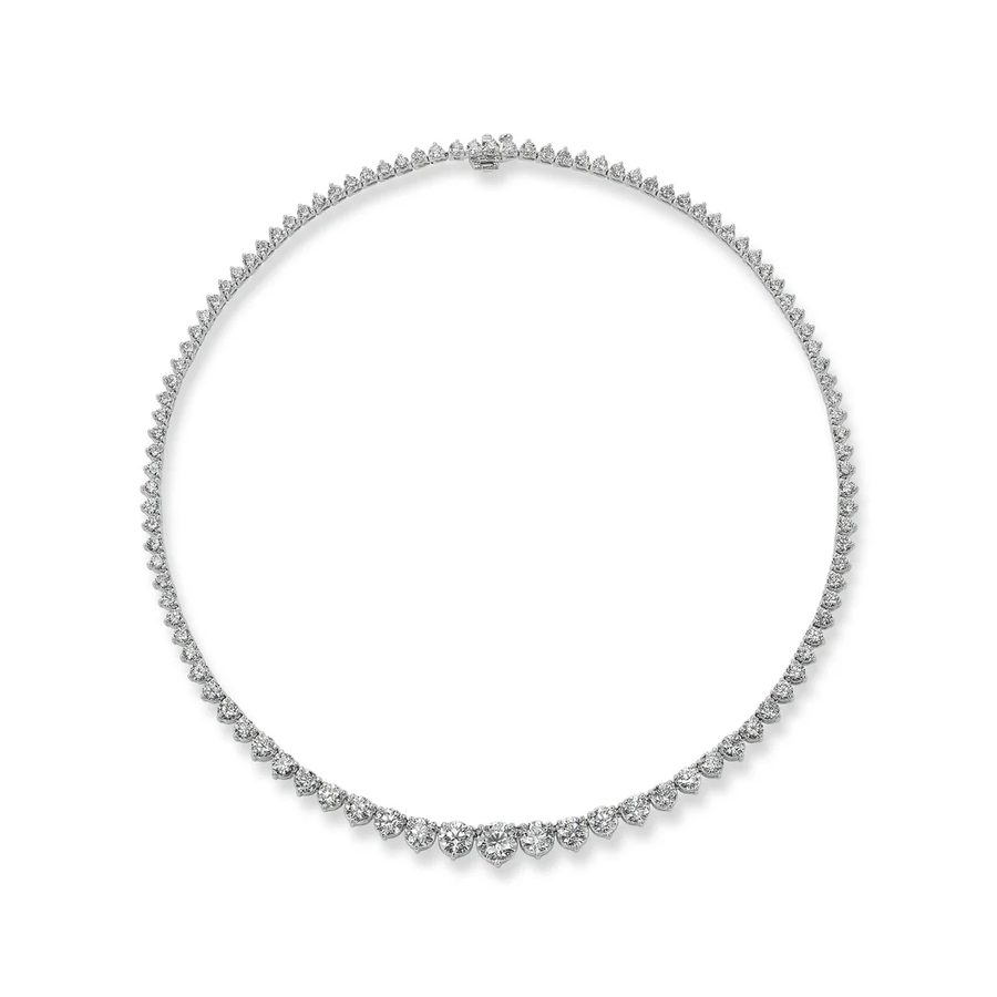 Riviera 12.06ct Diamond Graduated Tennis Necklace in 18K White Gold, 18"