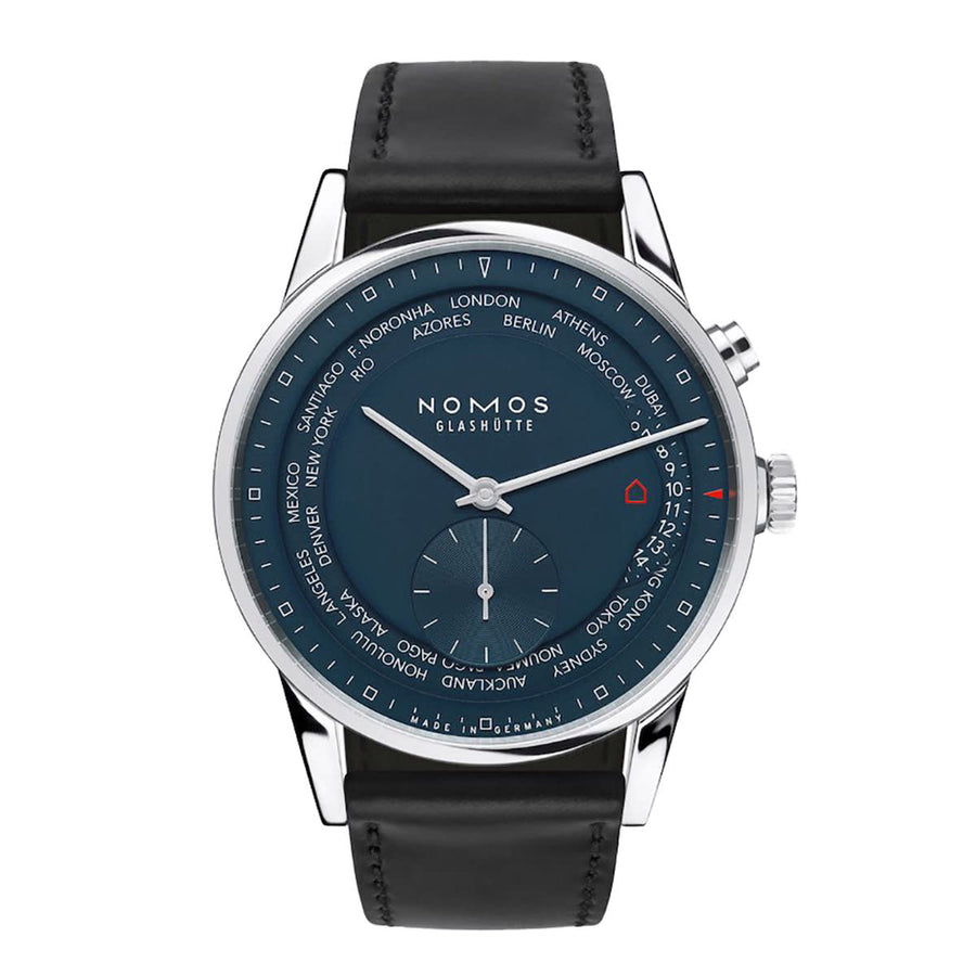 39.9mm Zurich World Time Watch with Midnight Blue Dial in Stainless Steel, Strap