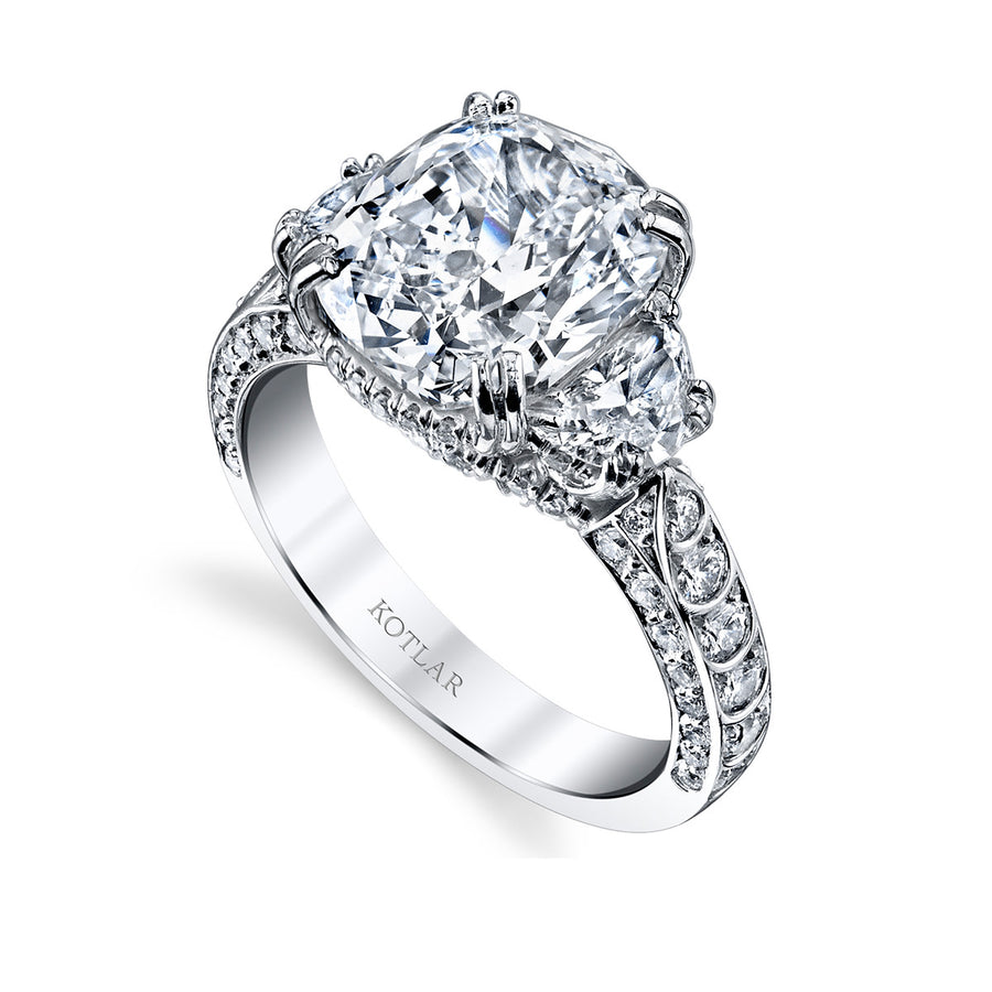 Artisan Pave 4.42ct Kotlar Cushion Diamond and 1.39ct Halfmoon and Round Diamond Ring in Platinum