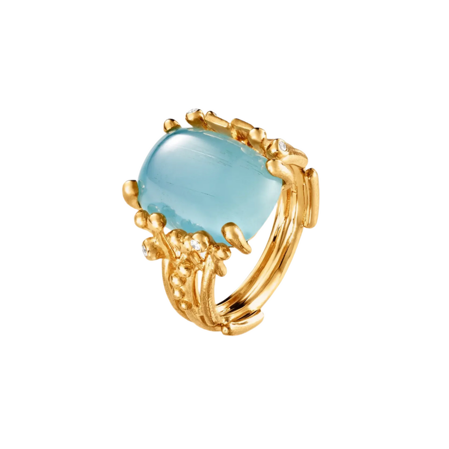 BOHO 0.04ct Diamond and Aquamarine Ring in 18K Yellow Gold, Size 6.75