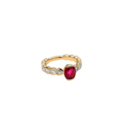 Groovy 2.02ct Oval Ruby and 0.87ct Diamond Semi Bezel Ring in 18K Yellow Gold, Size 7