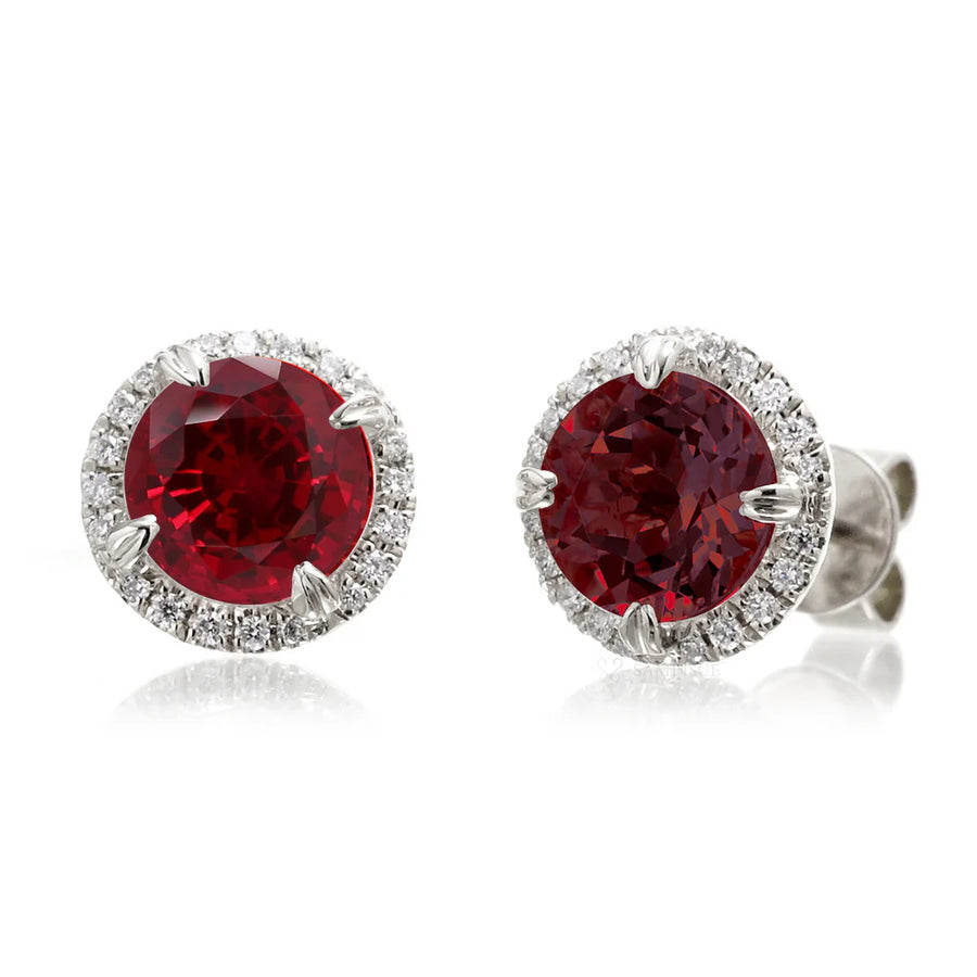 1.54ct Rubies and 0.14ct Diamond Halo Stud Earrings in Platinum