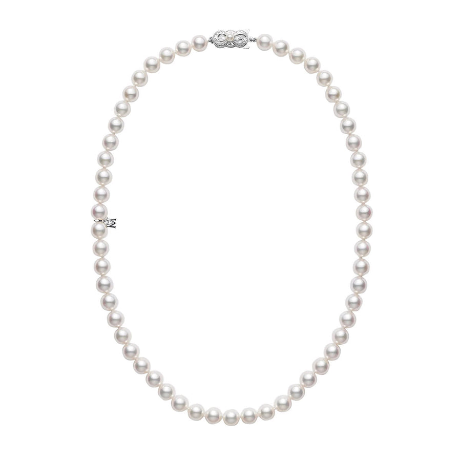 Princess 7.5x7mm A+ Pearl Necklace in 18K White Gold, 18"