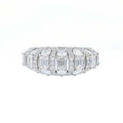 3.23ct Pear Shape, Round and Emerald Cut Diamond Dome Ring 18K White Gold, size 6.5