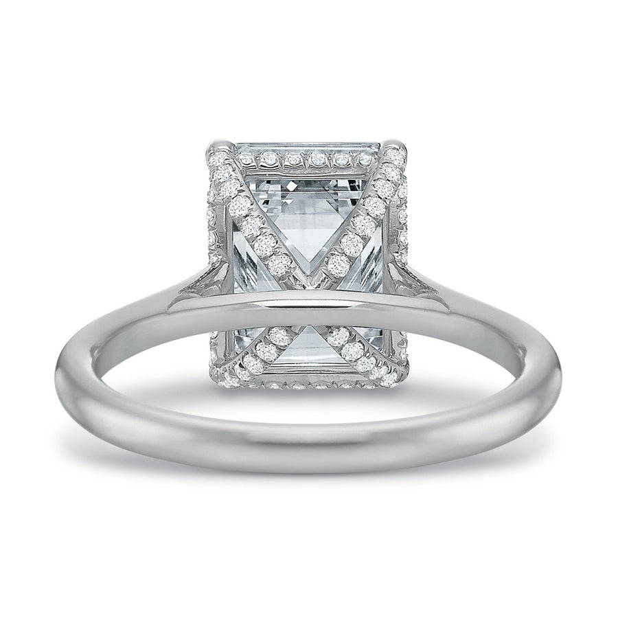 New Aire 0.15ct Diamond Solitaire Ring Semi Mount in Platinum and 18K White Gold Size 6 with 3.00ct Emerald Cut CZ Center
