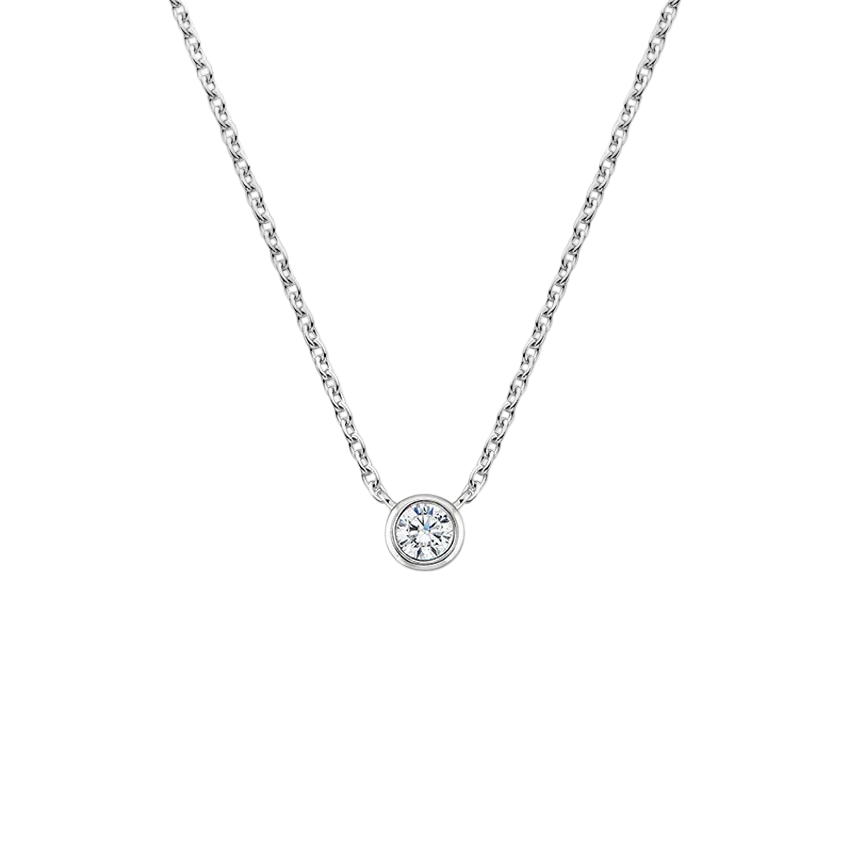 0.35ct Round Brilliant Diamond Bezel Set Necklace in 18K White Gold, 18"
